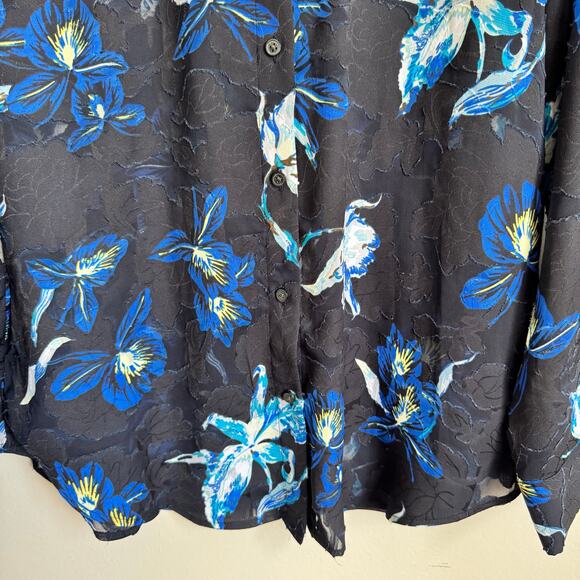 Banana Republic Women's Button Top Medium Floral Sheer Dark Romantic Whimsigoth - Picture 6 of 12